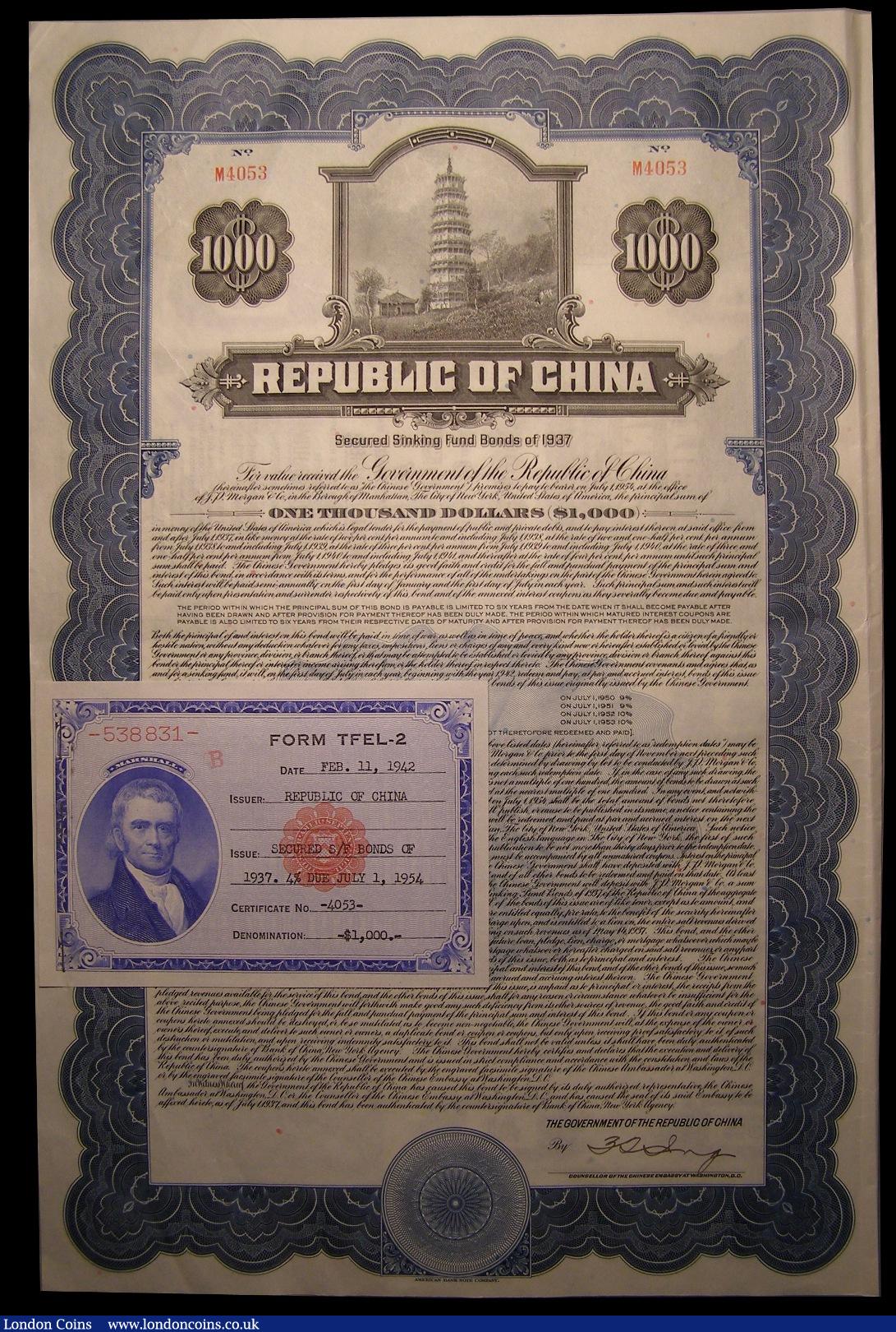 China Republic Of China Secured Sinking Fund Bonds Of 1937