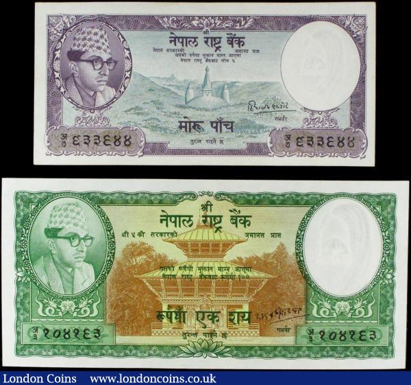 Nepal Central Bank (2) 100 Rupees issued 1961, Pick15, signature 8 & 5 Mohru issued 1960, Pick9, signature 4, about UNC and good EF : World Banknotes : Auction 158 : Lot 408