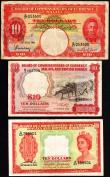 London Coins : A150 : Lot 269 : Malaysia and British North Borneo $10 1961 (2) Pick 9a along with Malaya $10 1941 P13 average Fine