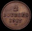 London Coins : A170 : Lot 1040 : Guernsey 2 Doubles 1917H as S.7216A Narrow date with right upright of H pointing to the left extremi...