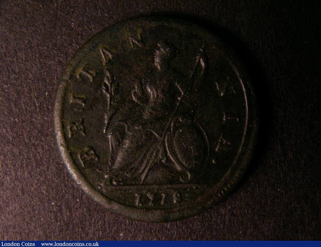 London Coins : A122 : Lot 1664 : Halfpenny 1717 R of BRITANNIA over B and unlisted as such by Peck, we note there was no example ...