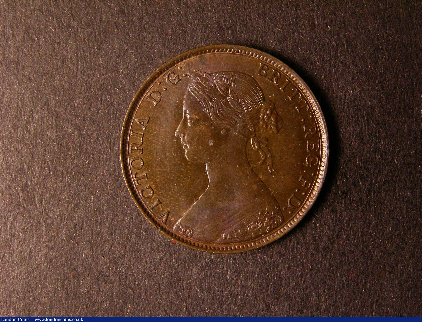 Halfpenny 1861 Freeman 276 dies 6+E LCW on rock A/UNC with a spot on the portrait and traces of lustre : English Coins : Auction 124 : Lot 549