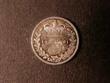 London Coins : A124 : Lot 1006 : Threepence 1861 ESC 2068 type A1 Ear fully visible GEF