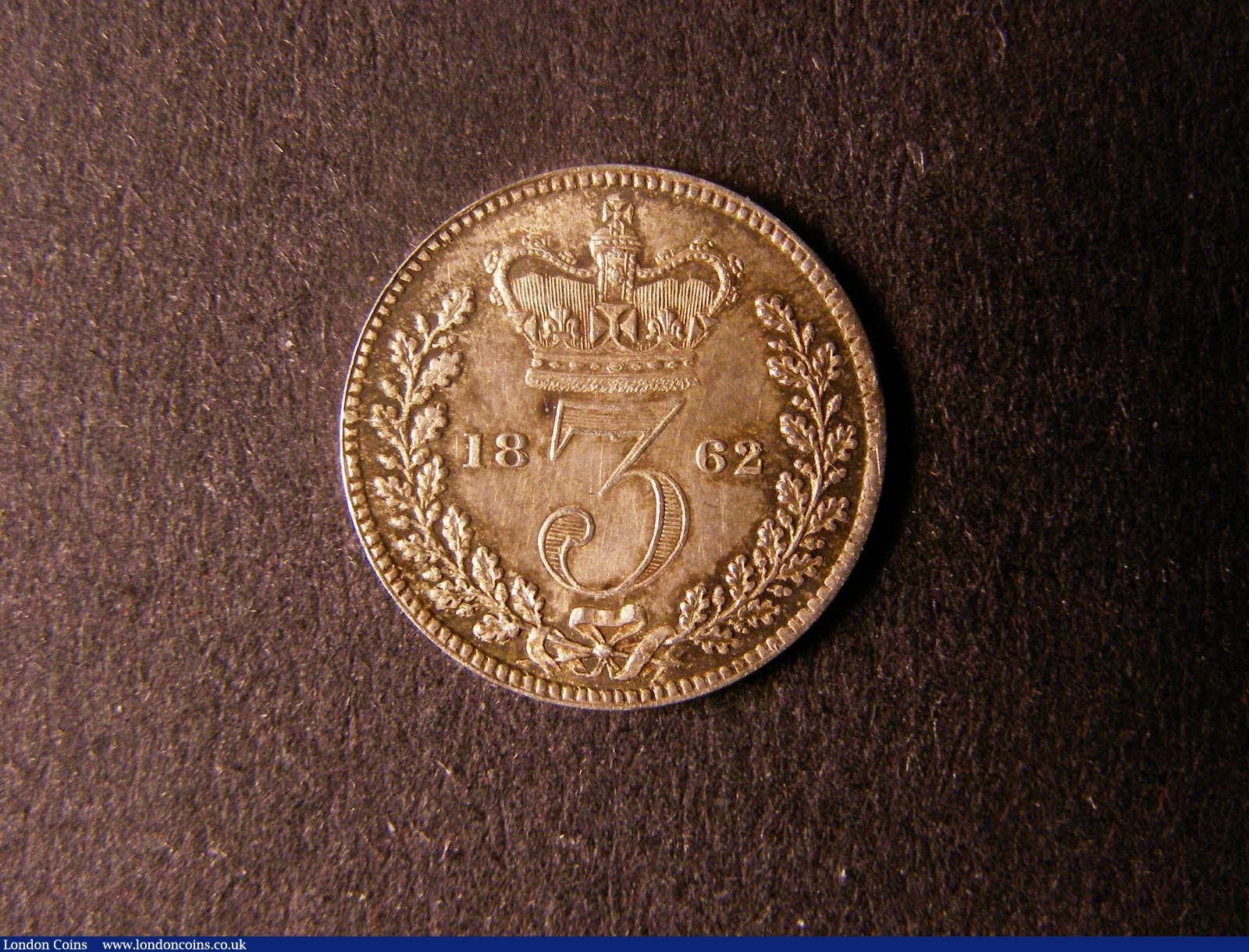 London Coins : A124 : Lot 1007 : Threepence 1862 ESC 2069 UNC or near so and nicely toned a key date in the series