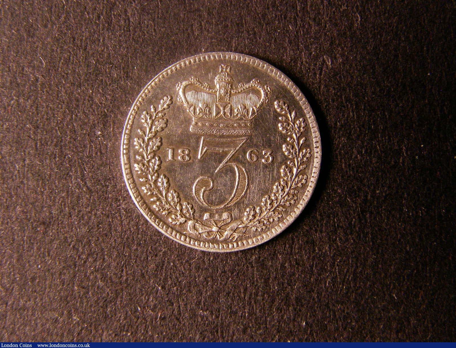 London Coins : A124 : Lot 1008 : Threepence 1863 ESC 2070 Rare Bright GVF/AEF reverse possibly having been once cleaned