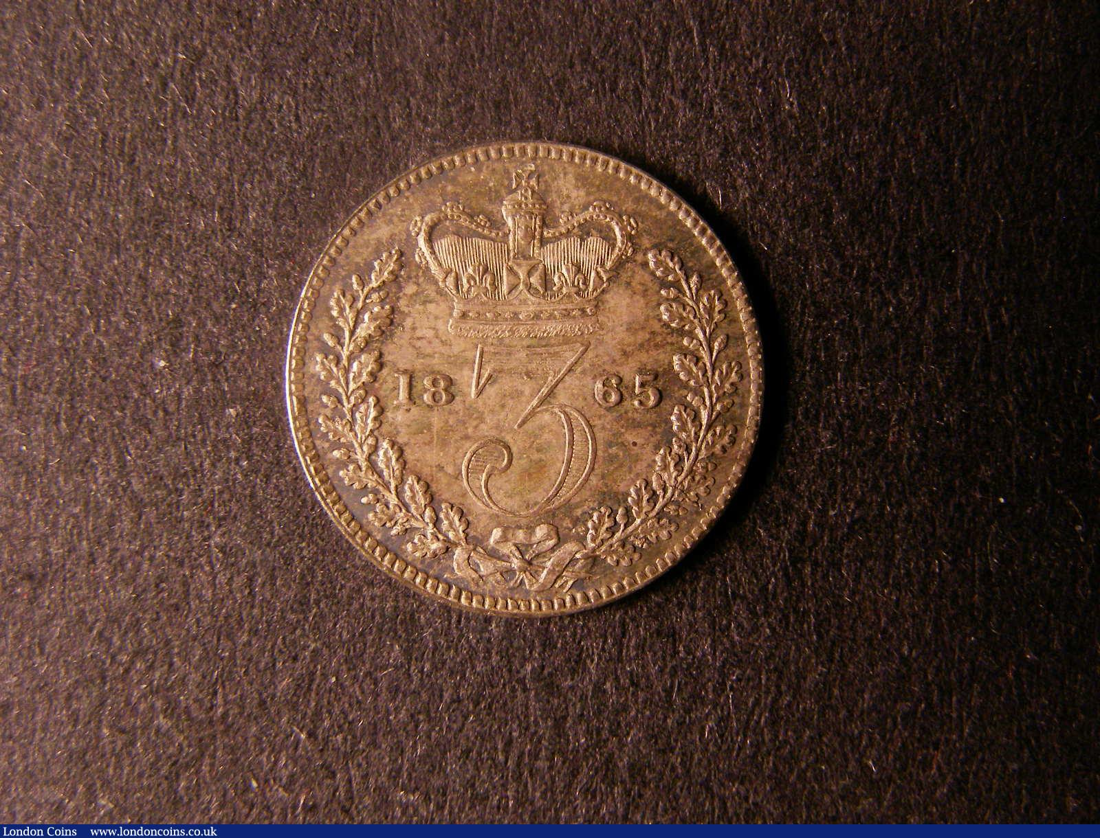 London Coins : A124 : Lot 1010 : Threepence 1865 ESC 2072 A/UNC and nicely toned