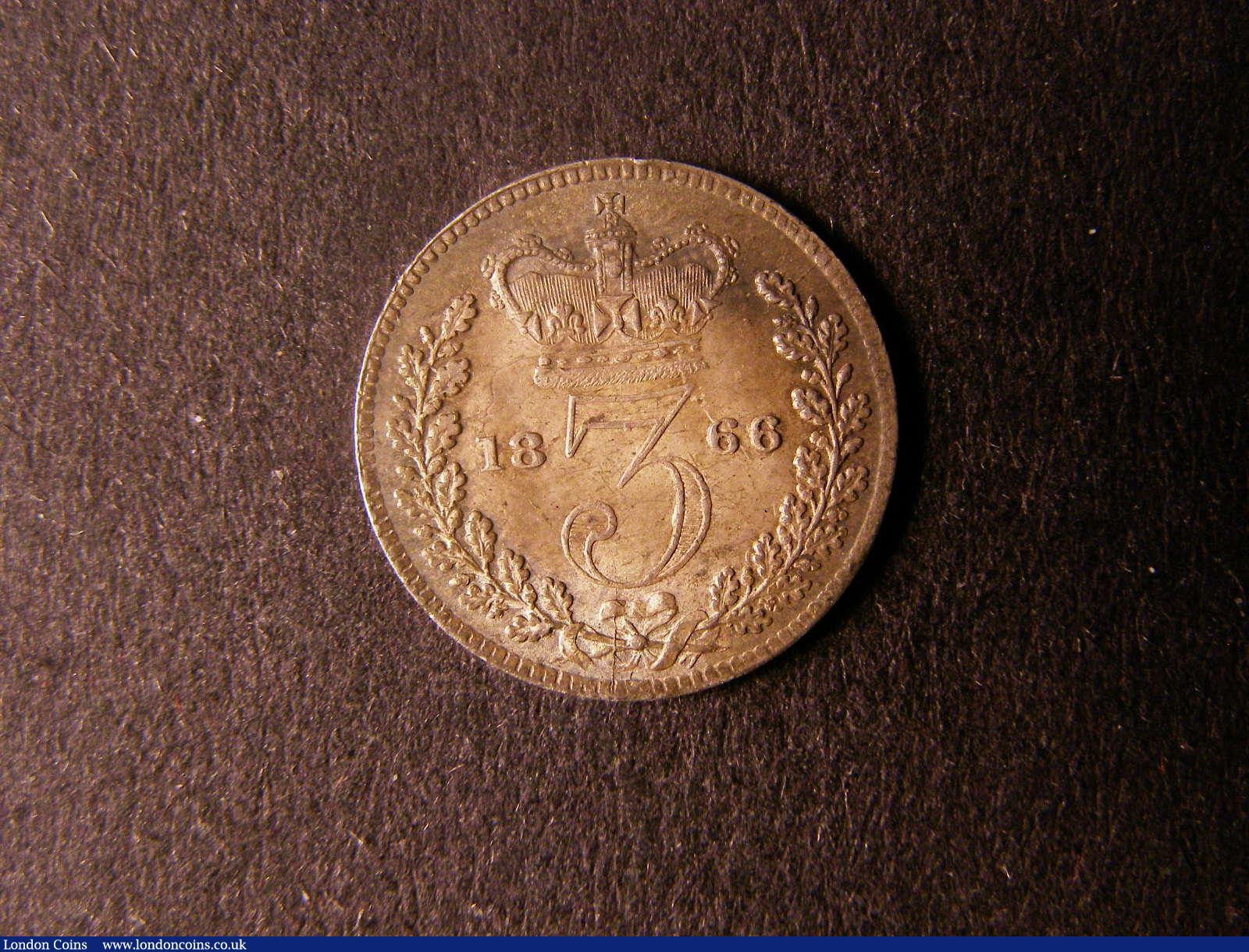 London Coins : A124 : Lot 1011 : Threepence 1866 ESC ESC 2073 Davies 1284 dies 2A EF/AU toned