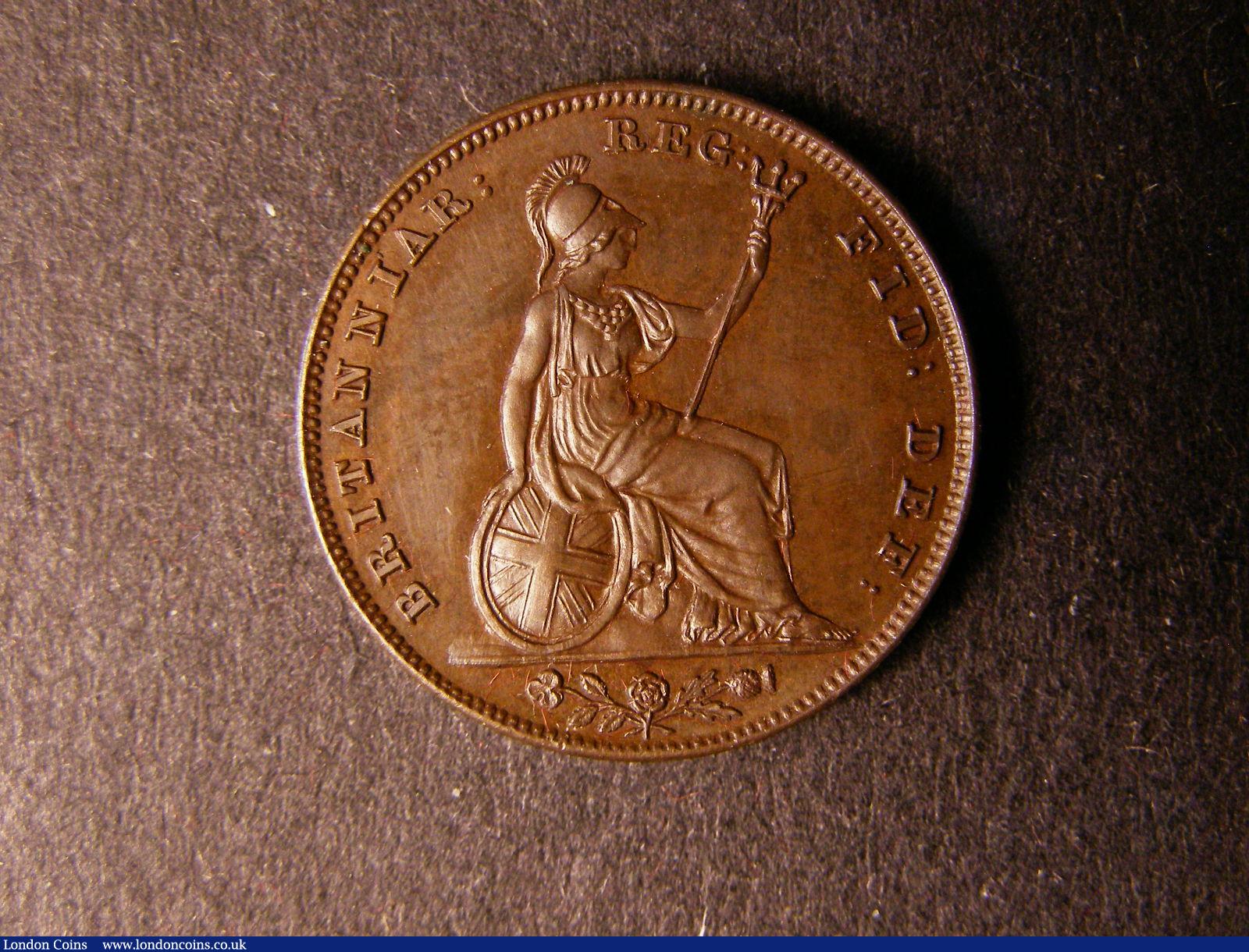 London Coins : A124 : Lot 254 : Farthing 1839 Bronzed Proof with reverse upright Peck 1556 About FDC with one tiny edge nick