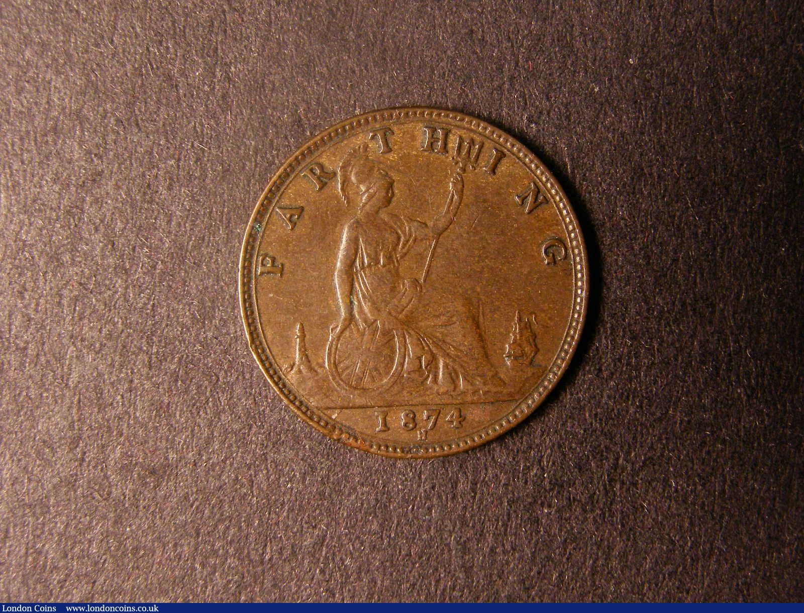 London Coins : A124 : Lot 298 : Farthing 1874H Freeman 527 dies 4+C with both Gs over in the obverse legend NVF and rare
