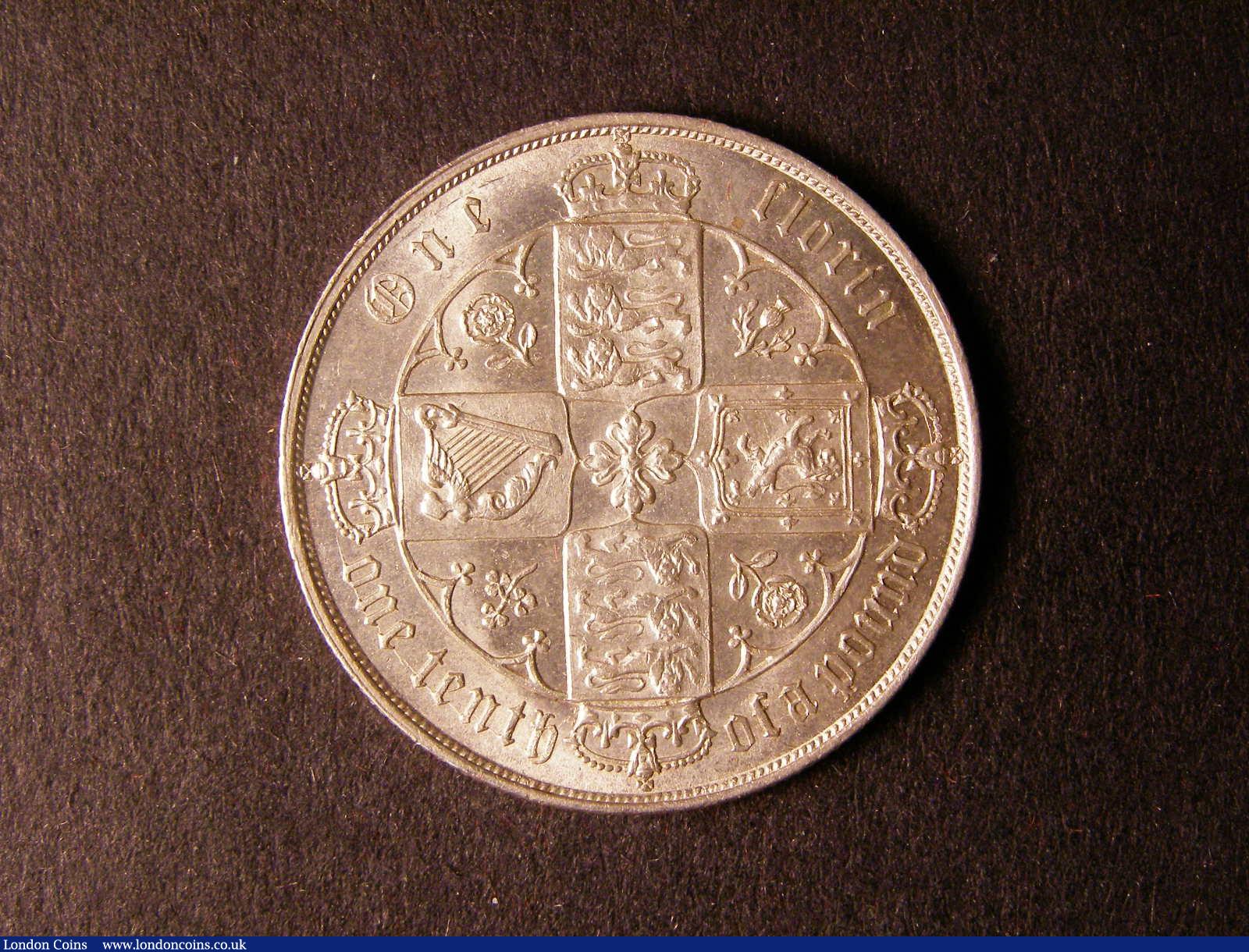 London Coins : A124 : Lot 349 : Florin 1877 ESC 847 No WW with stop after date Die Number 3 EF, Very Rare