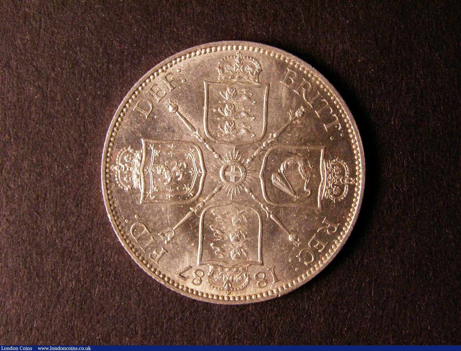 London Coins : A124 : Lot 362 : Florin 1887 Jubilee Head ESC 868 Davies 811 small J in JEB Lustrous UNC retaining much mint brillian...