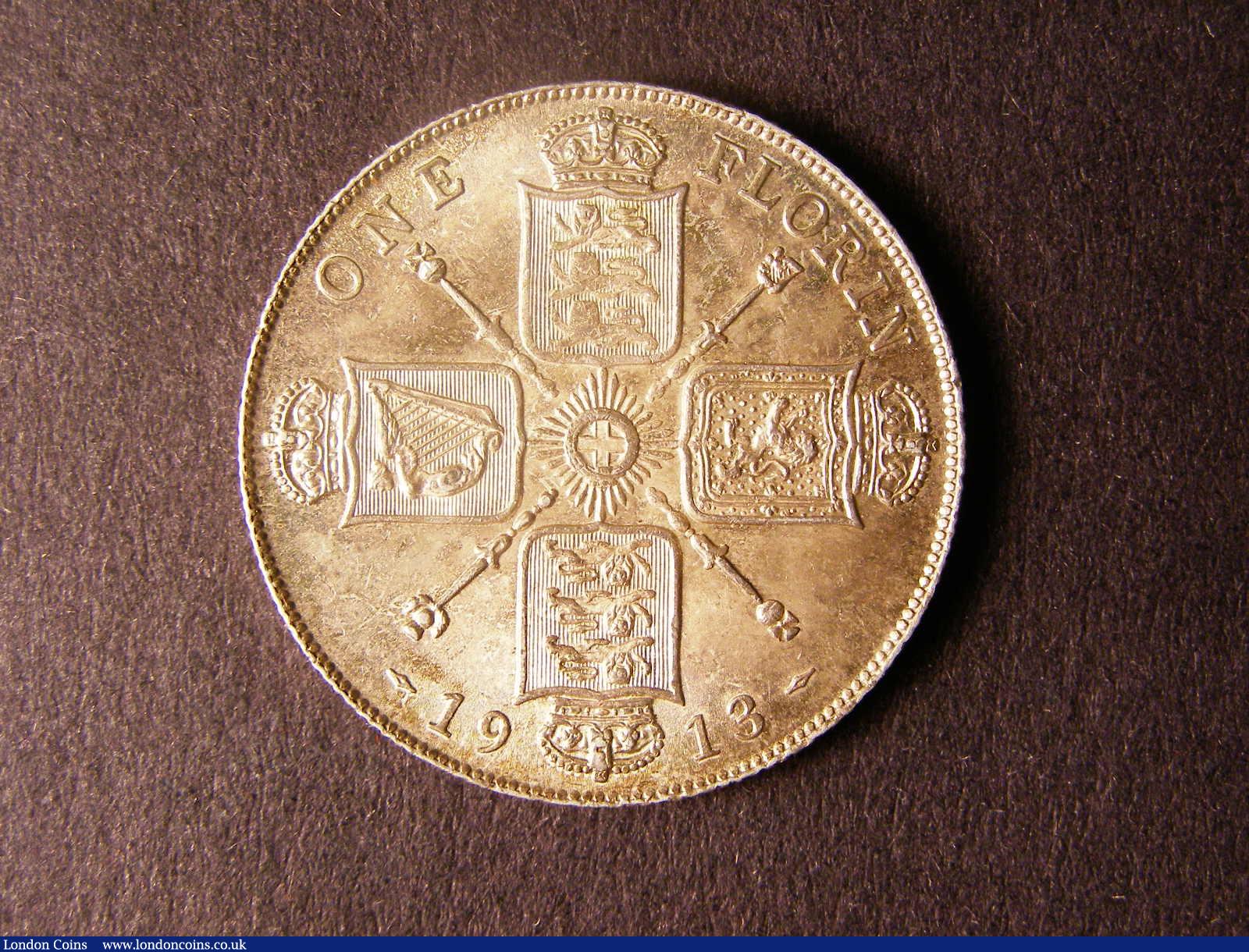 London Coins : A124 : Lot 394 : Florin 1913 ESC 932 UNC with pleasing tone, some contact marks on the obverse barely detract