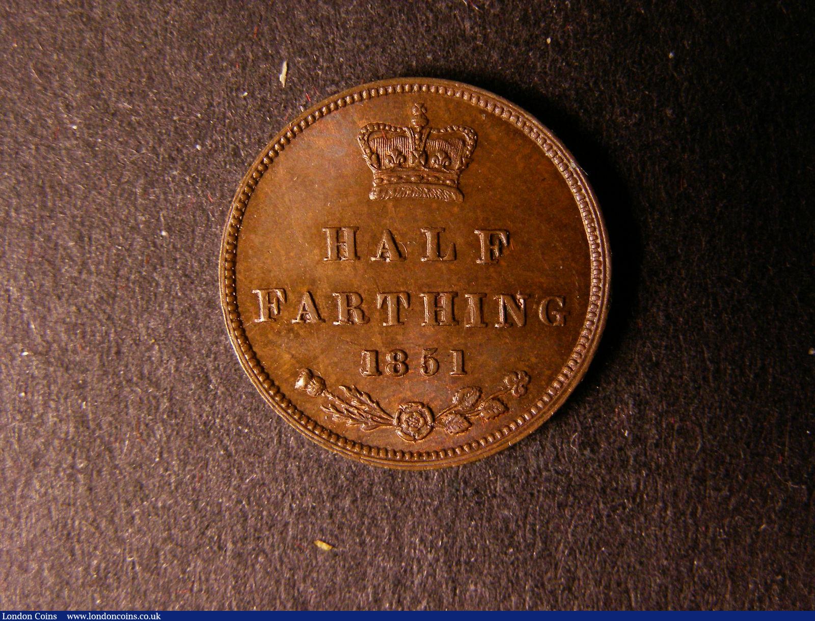 London Coins : A124 : Lot 417 : Half Farthing 1851 First 1 over 5 unlisted by Peck EF/GEF
