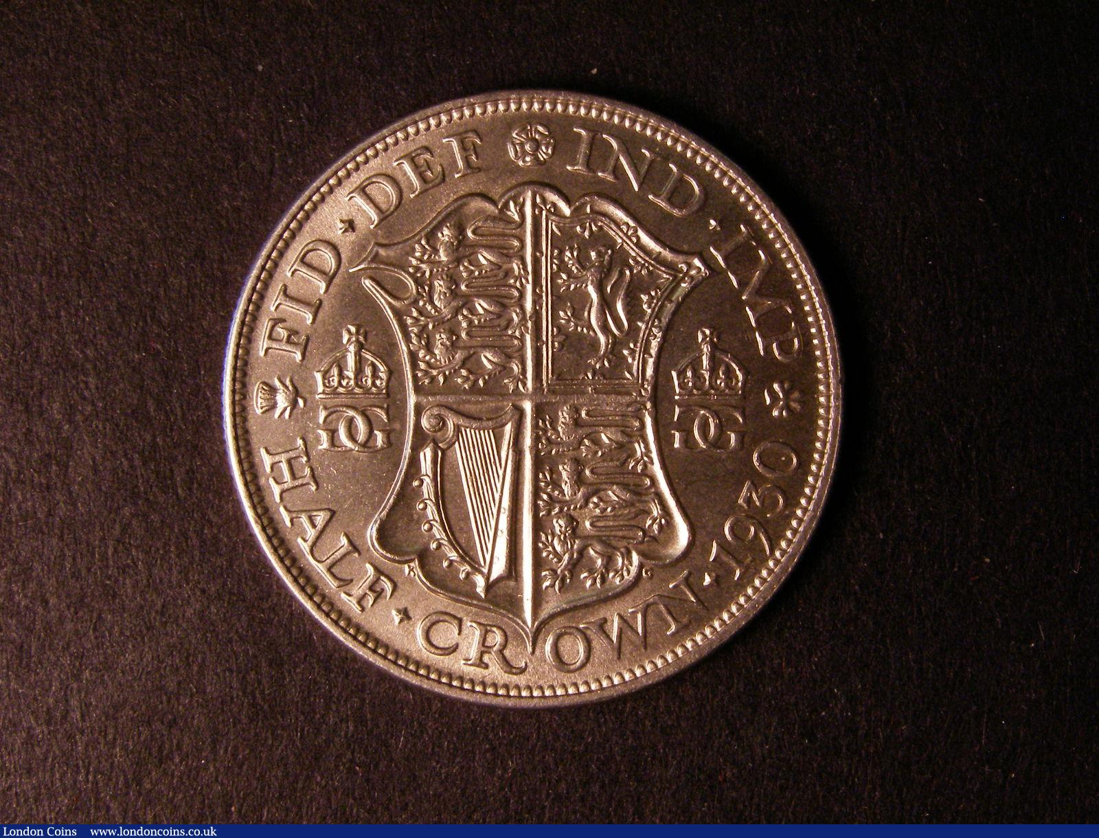 London Coins : A124 : Lot 499 : Halfcrown 1930 ESC 779 Lustrous UNC the obverse with minor surface marks, one of the best exampl...