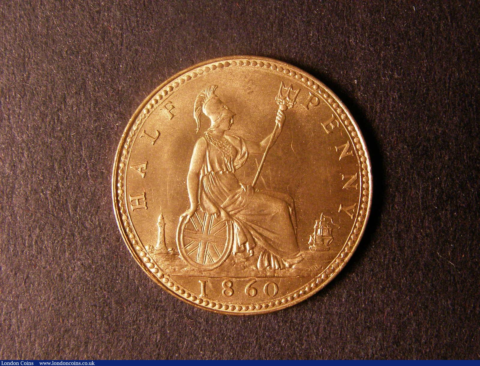London Coins : A124 : Lot 533 : Halfpenny 1860 Beaded Border Freeman 258 dies 1+A UNC with full lustre