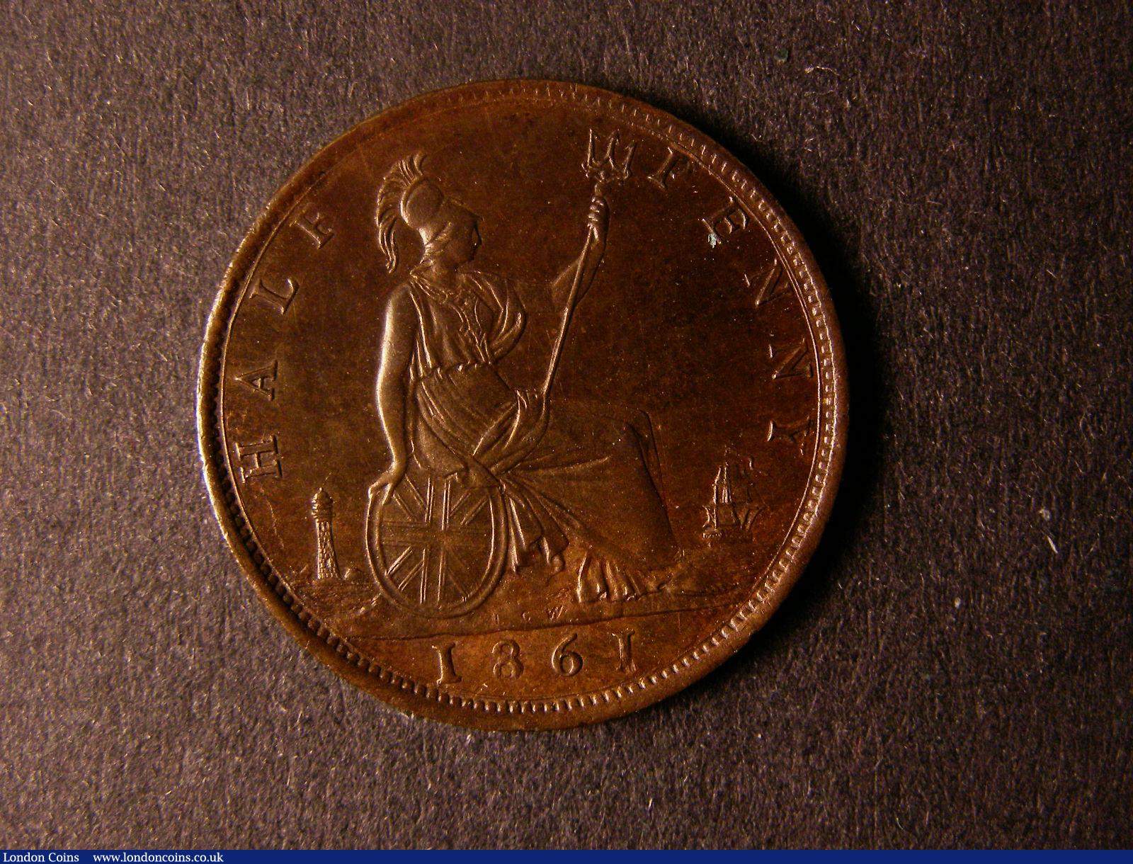 London Coins : A124 : Lot 544 : Halfpenny 1861 Freeman 269 dies 3+E (R17) GEF and very rare, Ex-Andrew Wayne collection London C...