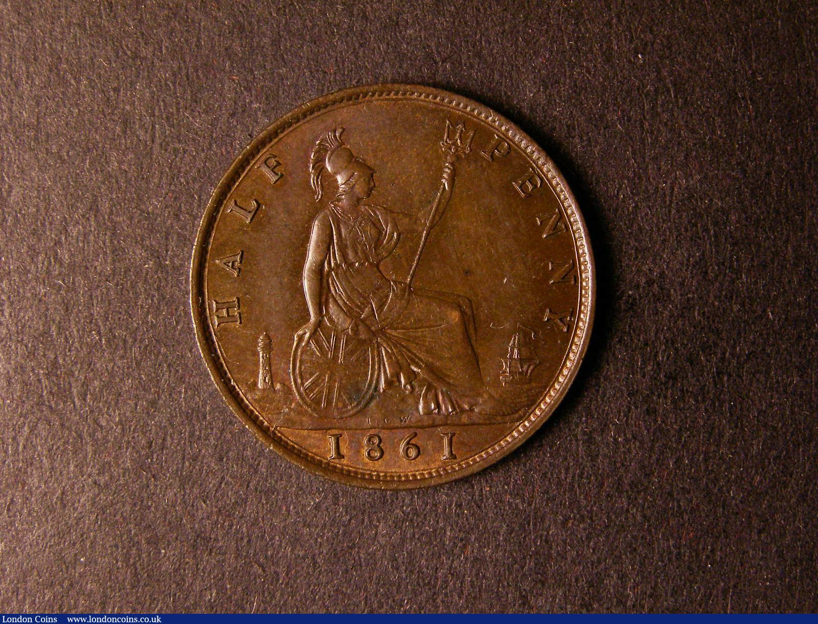 Halfpenny 1861 Freeman 276 dies 6+E LCW on rock A/UNC with a spot on the portrait and traces of lustre : English Coins : Auction 124 : Lot 549