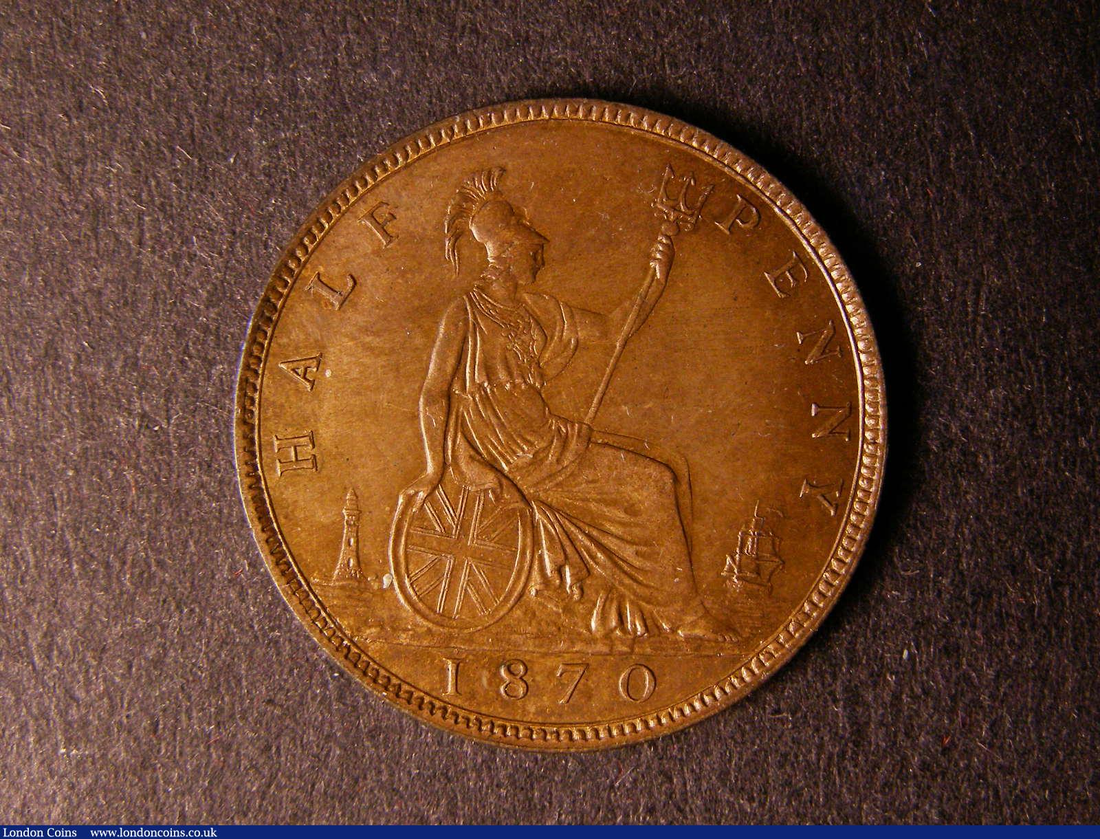 London Coins : A124 : Lot 571 : Halfpenny 1870 Freeman 307 dies 7+G Toned UNC