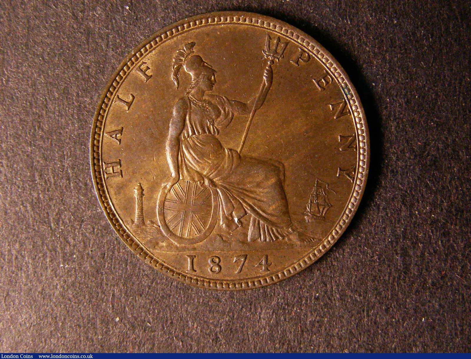 London Coins : A124 : Lot 579 : Halfpenny 1874 Freeman 317 dies 9+K NEF with lustre, Rare