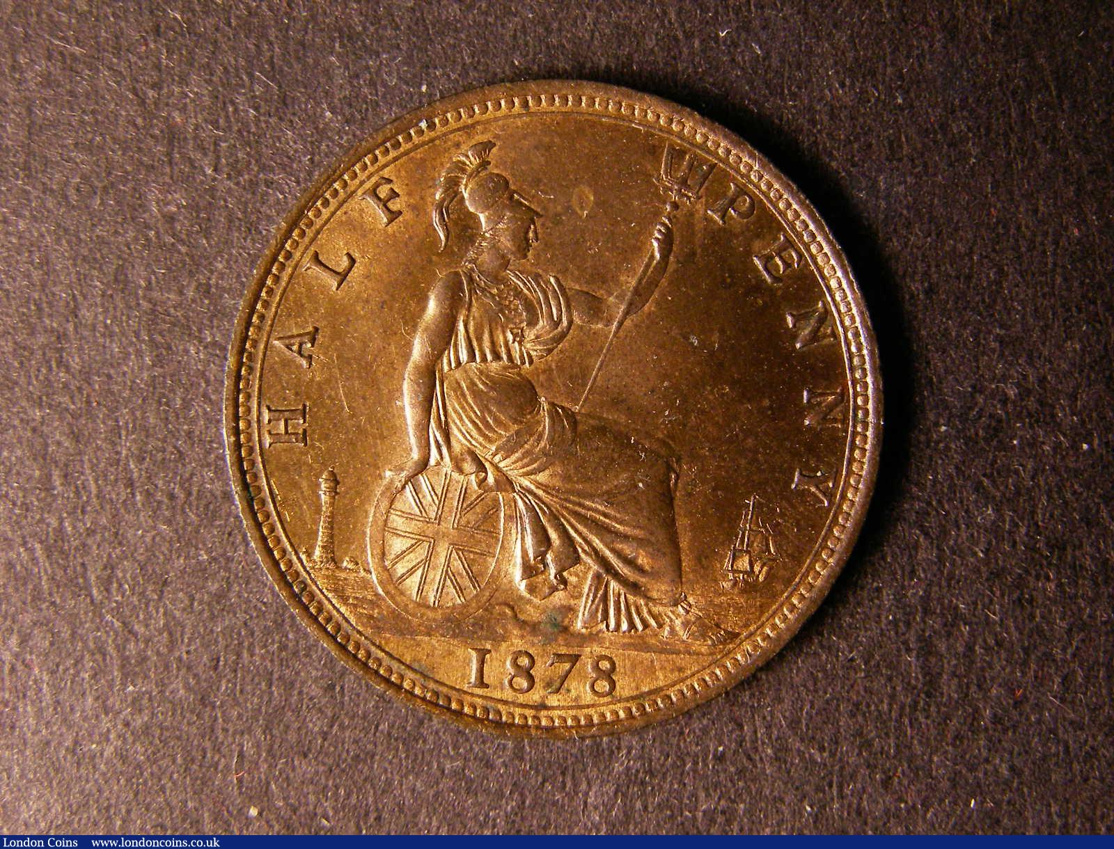 London Coins : A124 : Lot 592 : Halfpenny 1878 Freeman 334 dies 14+O (R14, considerably rarer in high grade) UNC with good lustr...