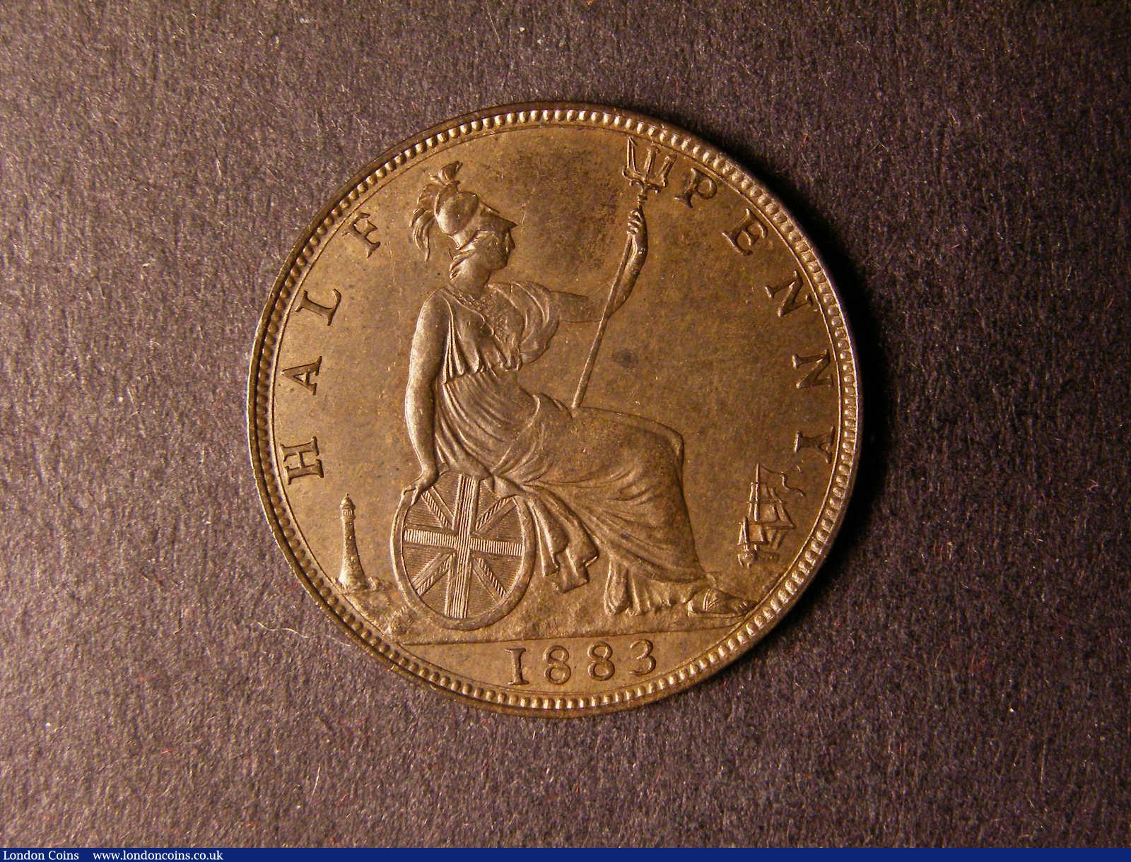 London Coins : A124 : Lot 604 : Halfpenny 1883 Freeman 351 dies 19+S UNC with about 20% lustre and scarce