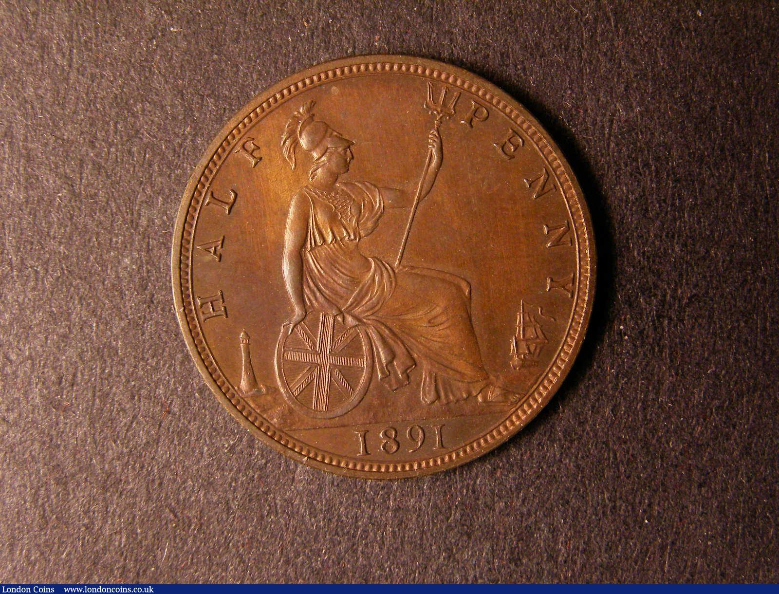 London Coins : A124 : Lot 612 : Halfpenny 1891 Bronze Proof Freeman 365 dies 17+S Toned UNC