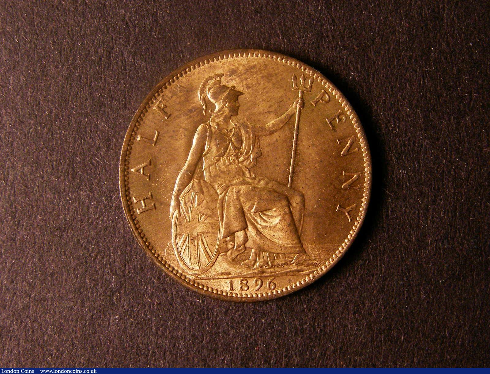 London Coins : A124 : Lot 618 : Halfpenny 1896 Freeman 372 dies 1+B UNC with about 85% lustre