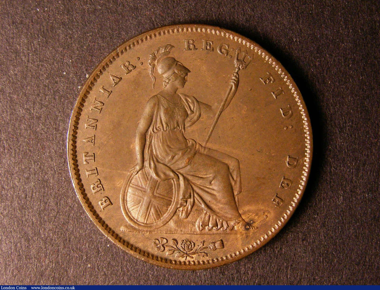 London Coins : A124 : Lot 644 : Penny 1845 Peck 1489 AU/GEF with pale lustre on the obverse, toned on the reverse