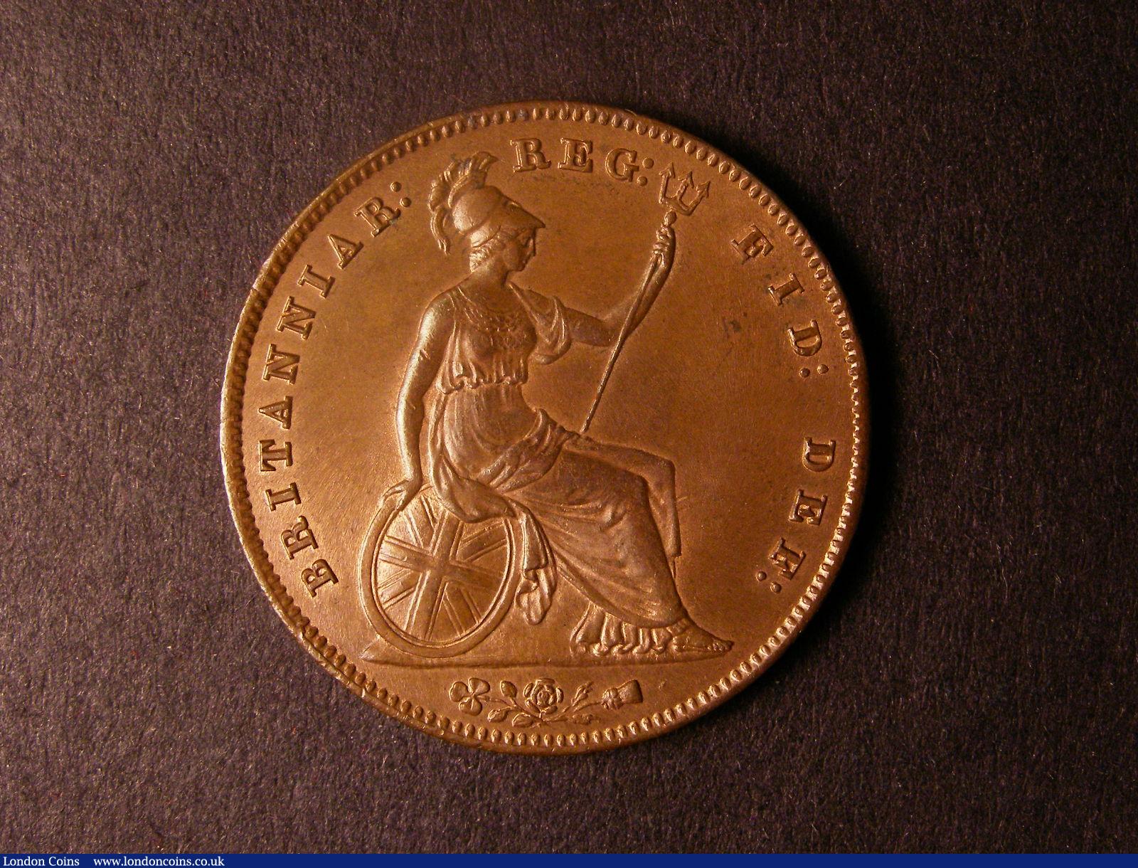 London Coins : A124 : Lot 658 : Penny 1854 Plain Trident Peck 1506 EF with some lustre, the obverse with some uneven tone