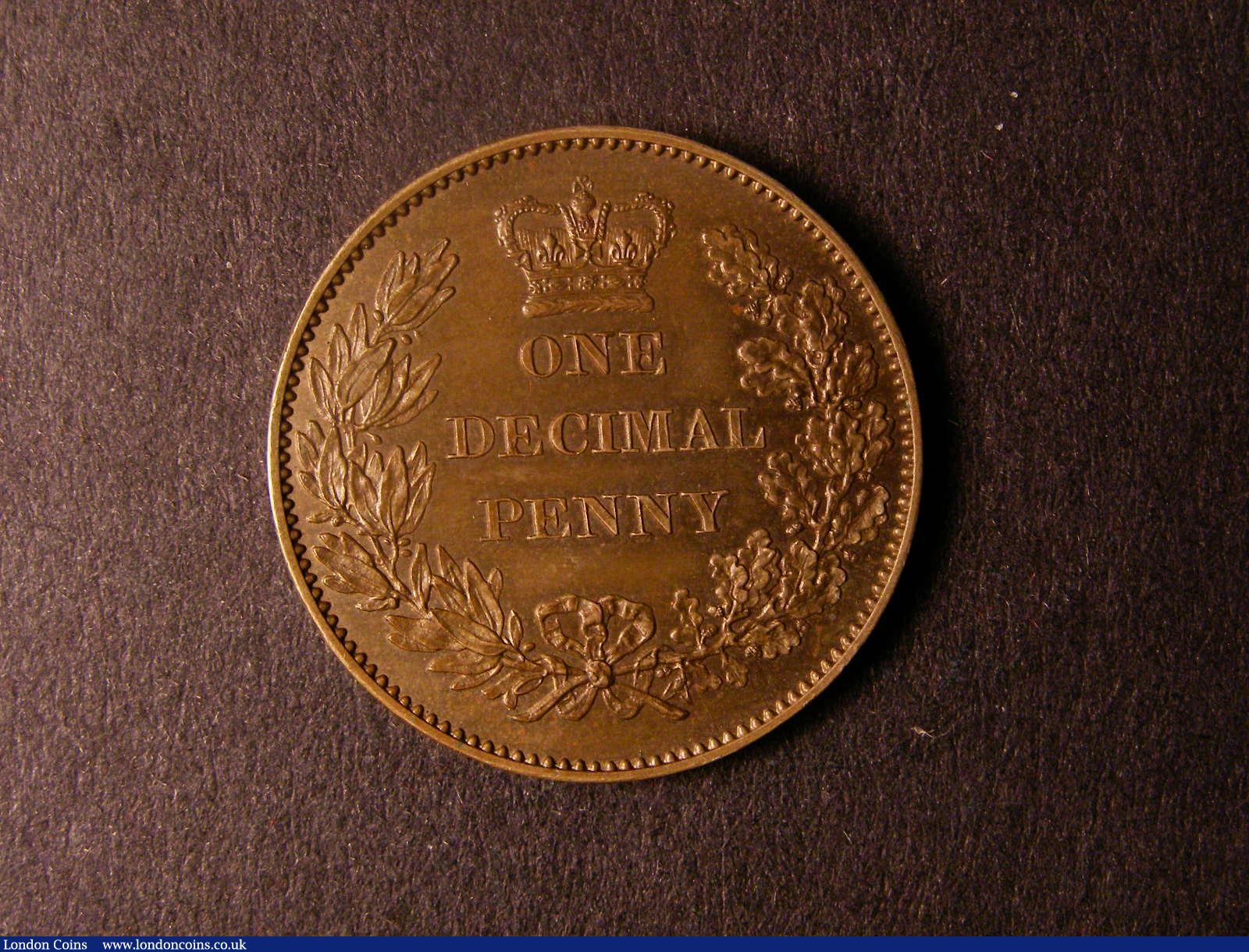 London Coins : A124 : Lot 672 : Penny 1859 Decimal Pattern in Aluminium Bronze 27mm diameter and 2mm thick, Peck 1992 Freeman 69...