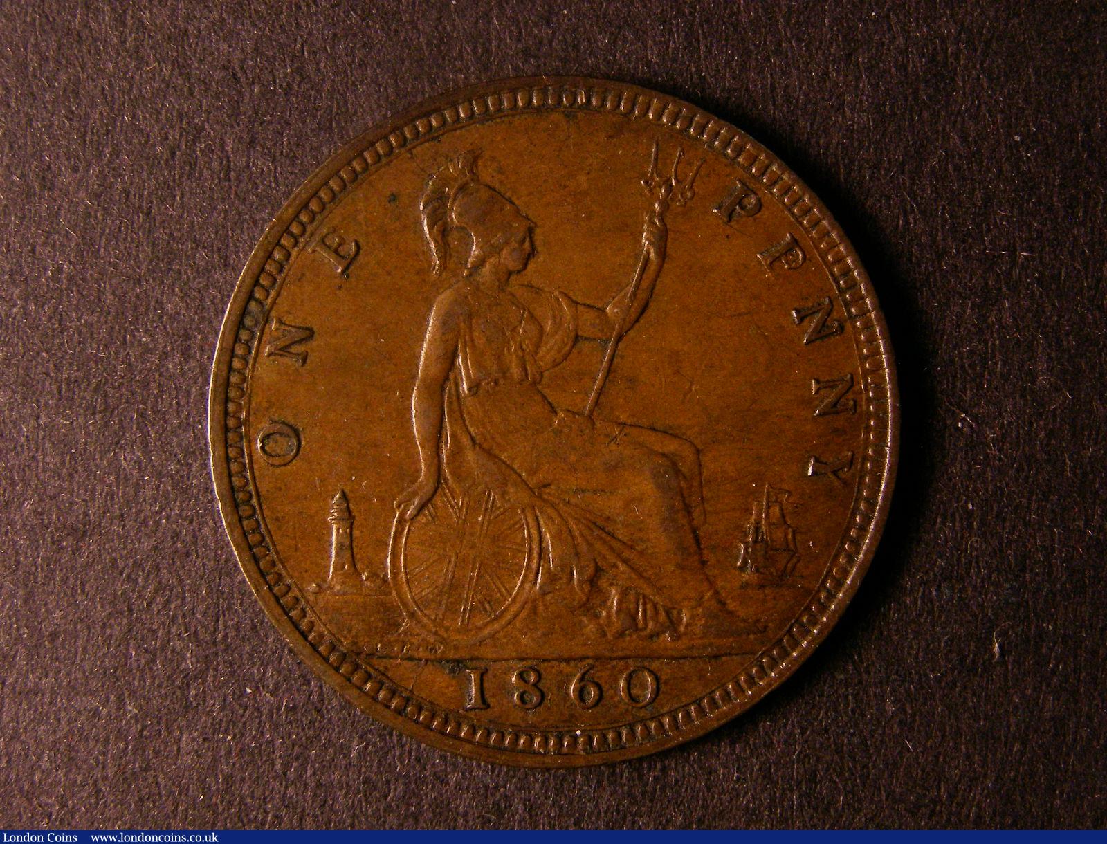 London Coins : A124 : Lot 692 : Penny 1860 with E of PENNY clearly struck over a P Satin 15 VF for wear with light pitting across th...