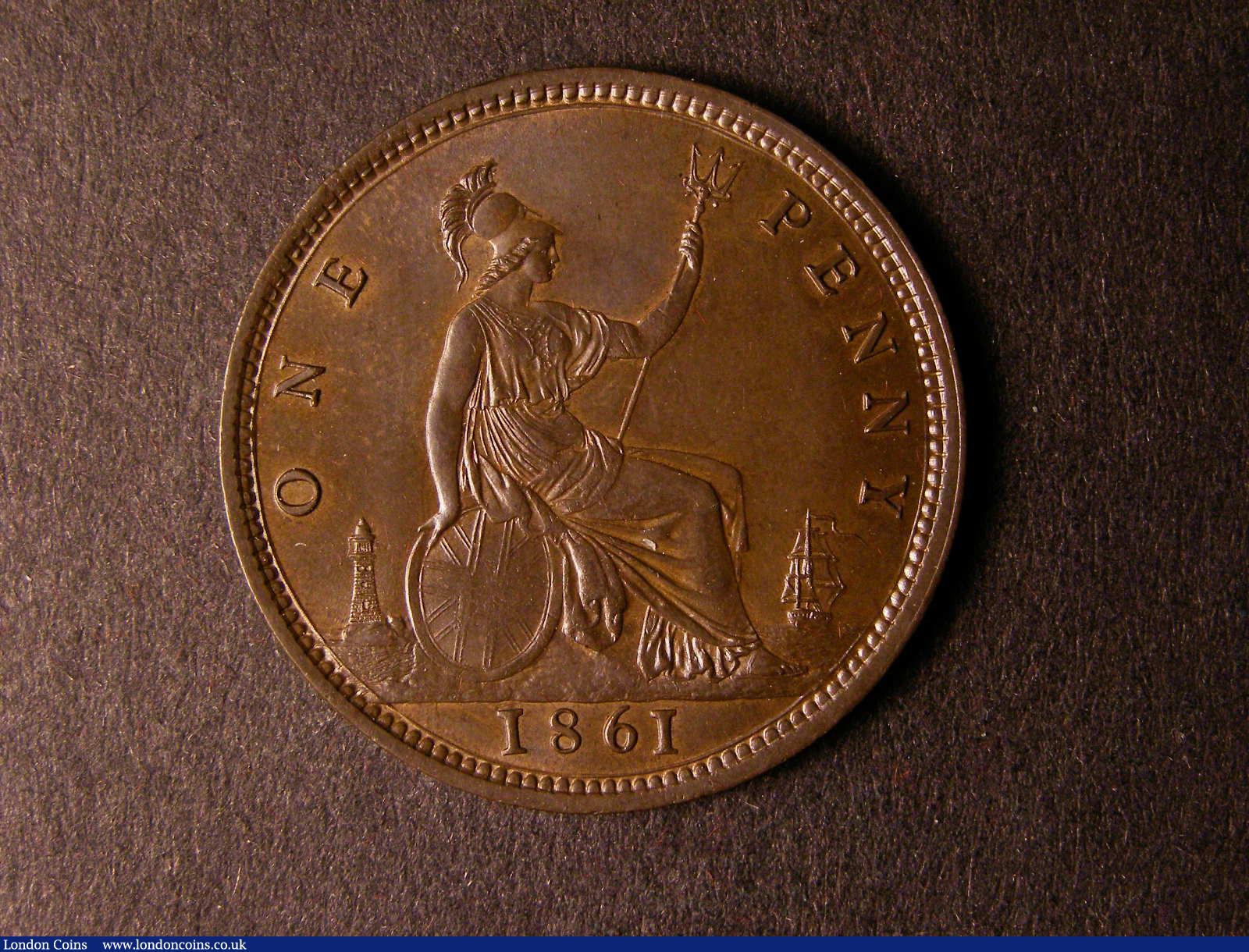 London Coins : A124 : Lot 695 : Penny 1861 Freeman 20 dies 2+G UNC toned, Very Rare, Ex-Laurie Bamford collection