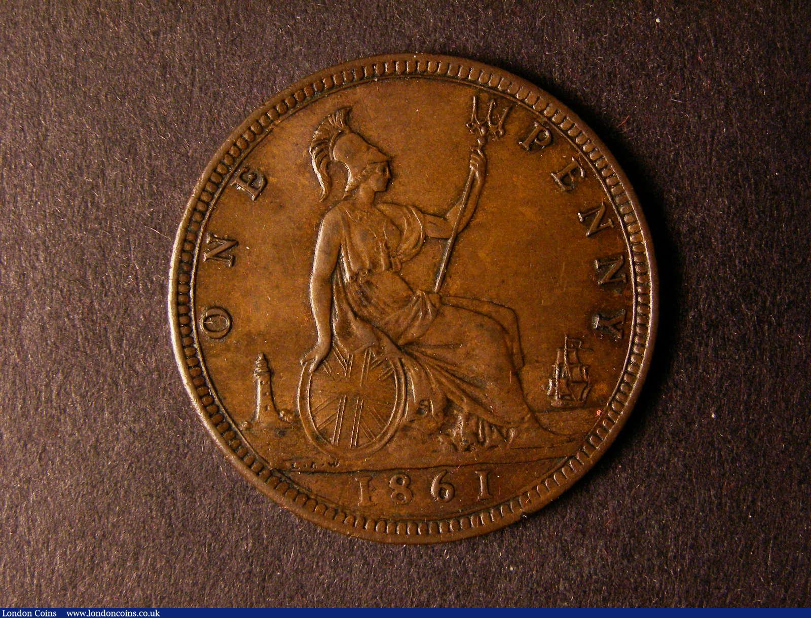 London Coins : A124 : Lot 697 : Penny 1861 Freeman 26 dies 5+D toned UNC with some light pits on the obverse