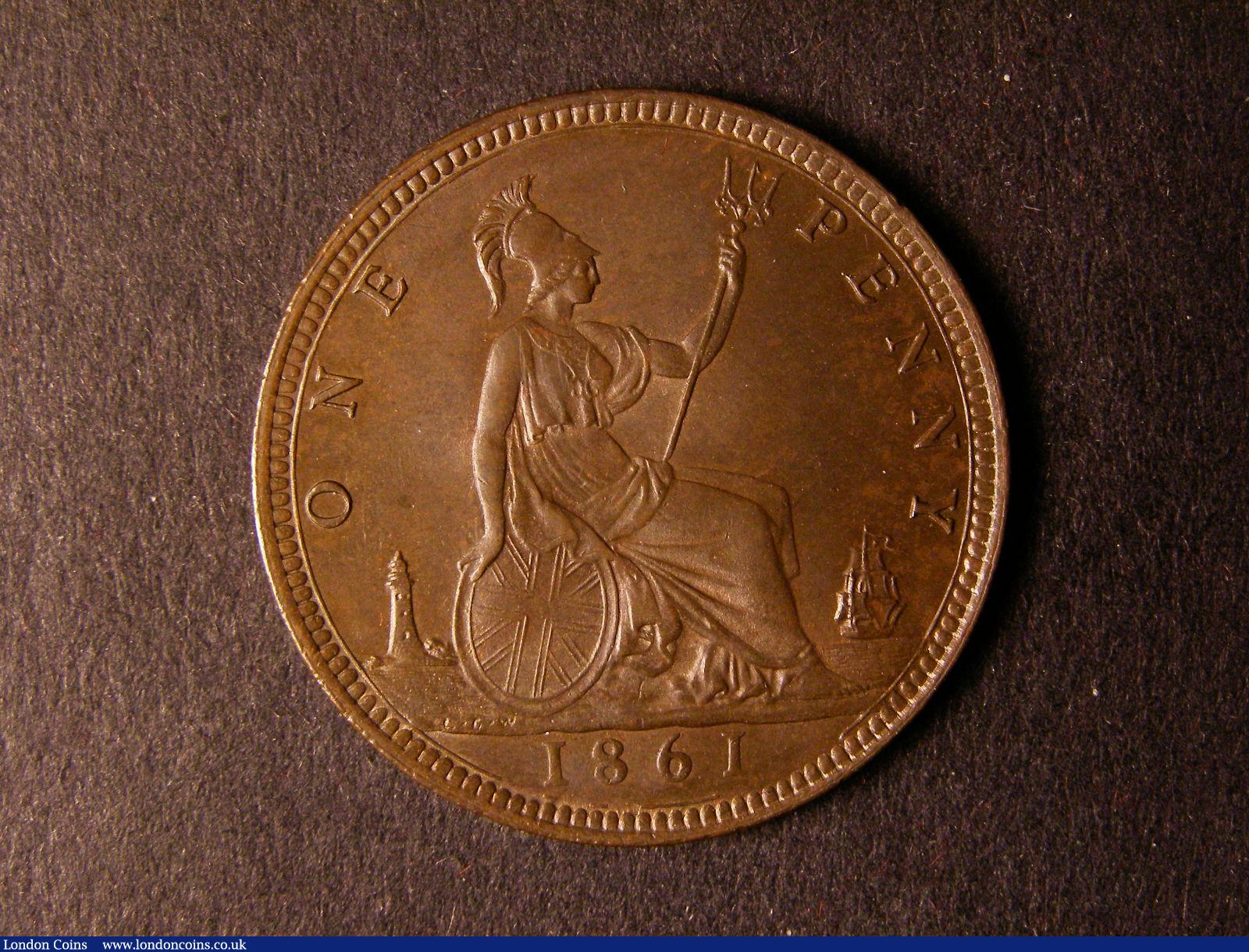 London Coins : A124 : Lot 698 : Penny 1861 Freeman 29 dies 6+D toned UNC with traces of lustre