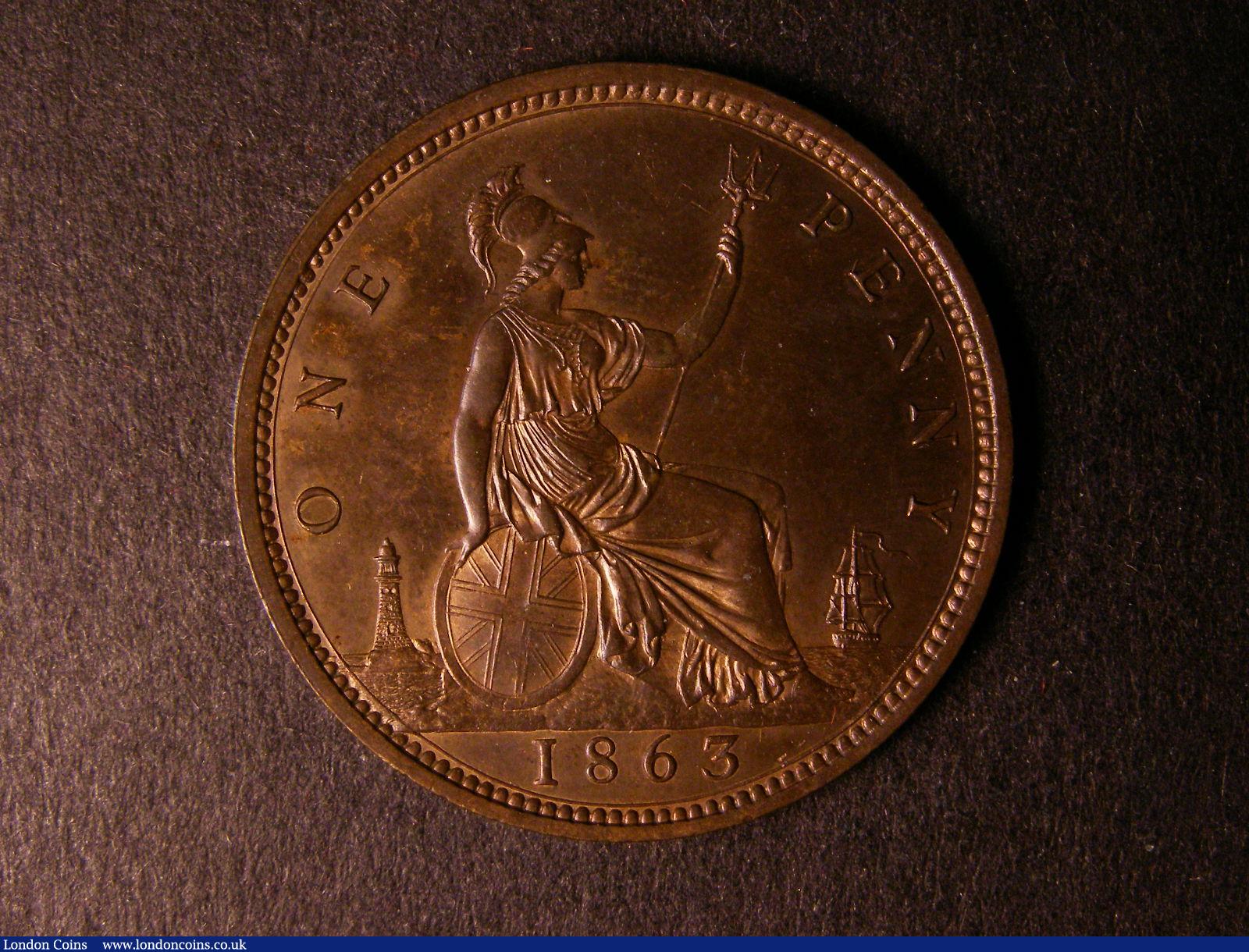 London Coins : A124 : Lot 701 : Penny 1863 Bronze Proof Freeman 43 Dies 6+G nFDC retaining some lustre, Ex-PCGS PR64 RB, Ex-...