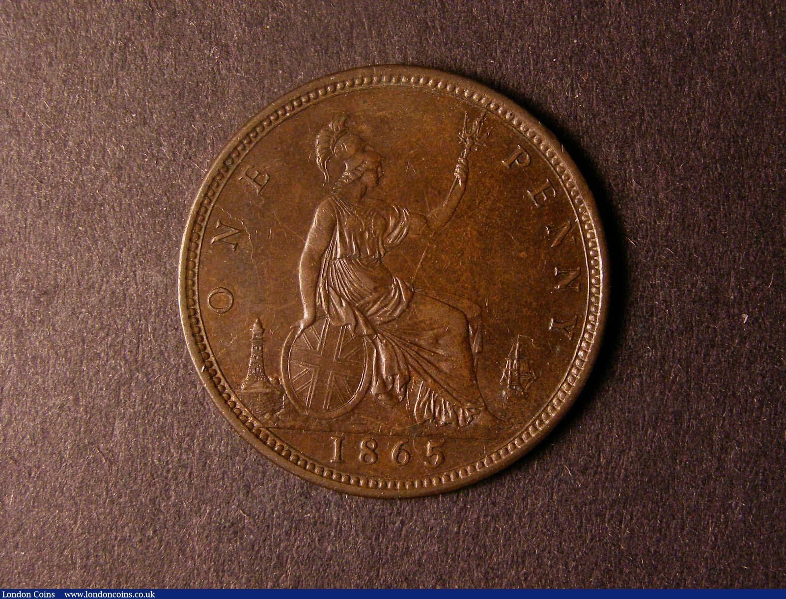 London Coins : A124 : Lot 704 : Penny 1865 5 over 3 Freeman 51 dies 6+G GVF/EF with some contact marks, scarce