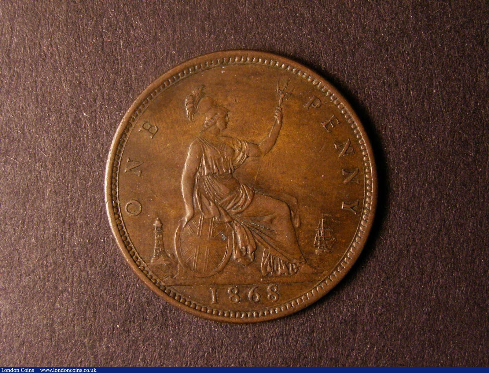 London Coins : A124 : Lot 709 : Penny 1868 Freeman 56 dies 6+G GVF/NEF with a corrosion spot on the obverse