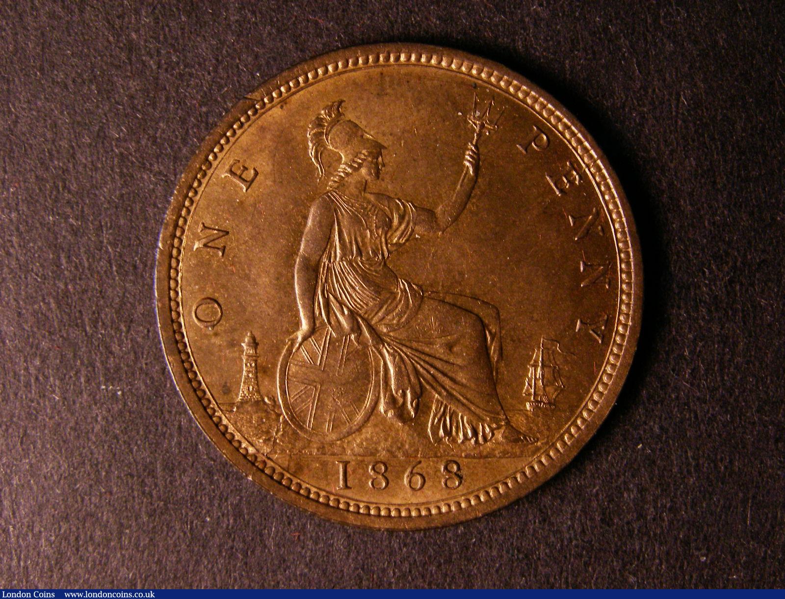 London Coins : A124 : Lot 710 : Penny 1868 Freeman 56 dies 6+G UNC with almost full lustre and very rare as such, (Spink lists U...