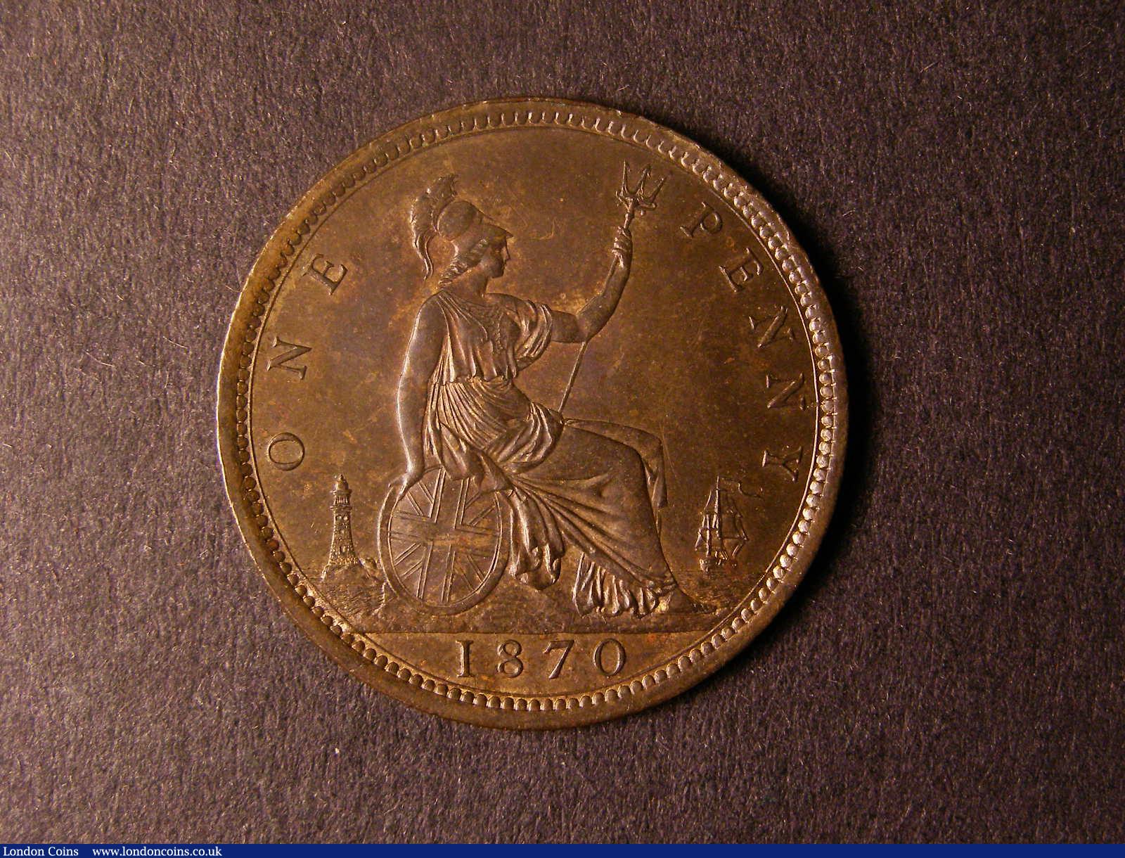 London Coins : A124 : Lot 714 : Penny 1870 Freeman 60 dies 6+G GEF with traces of lustre and a couple of spots on the obverse