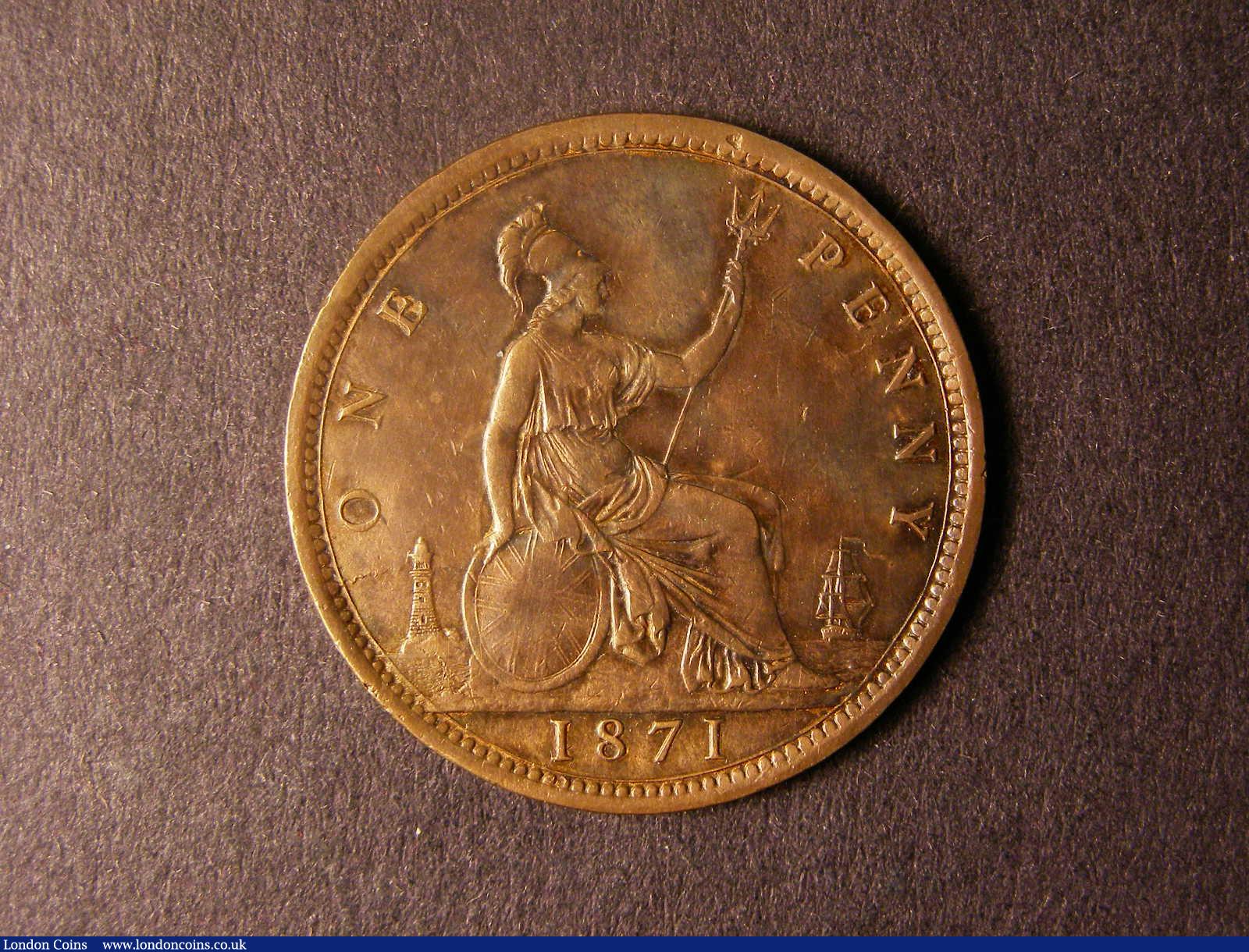 London Coins : A124 : Lot 717 : Penny 1871 Freeman 61 dies 6+G VF toned with surface knocks