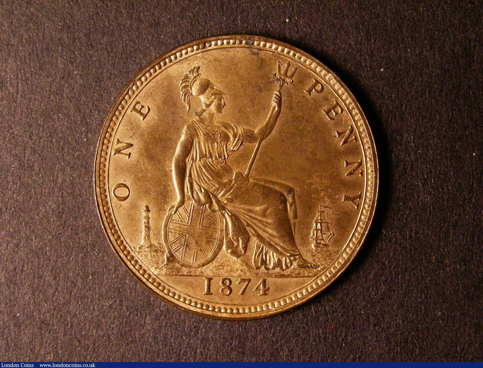 London Coins : A124 : Lot 723 : Penny 1874 Freeman 67 dies 6+H UNC with about 75% lustre, Rare in this grade, Ex-Laurie ...