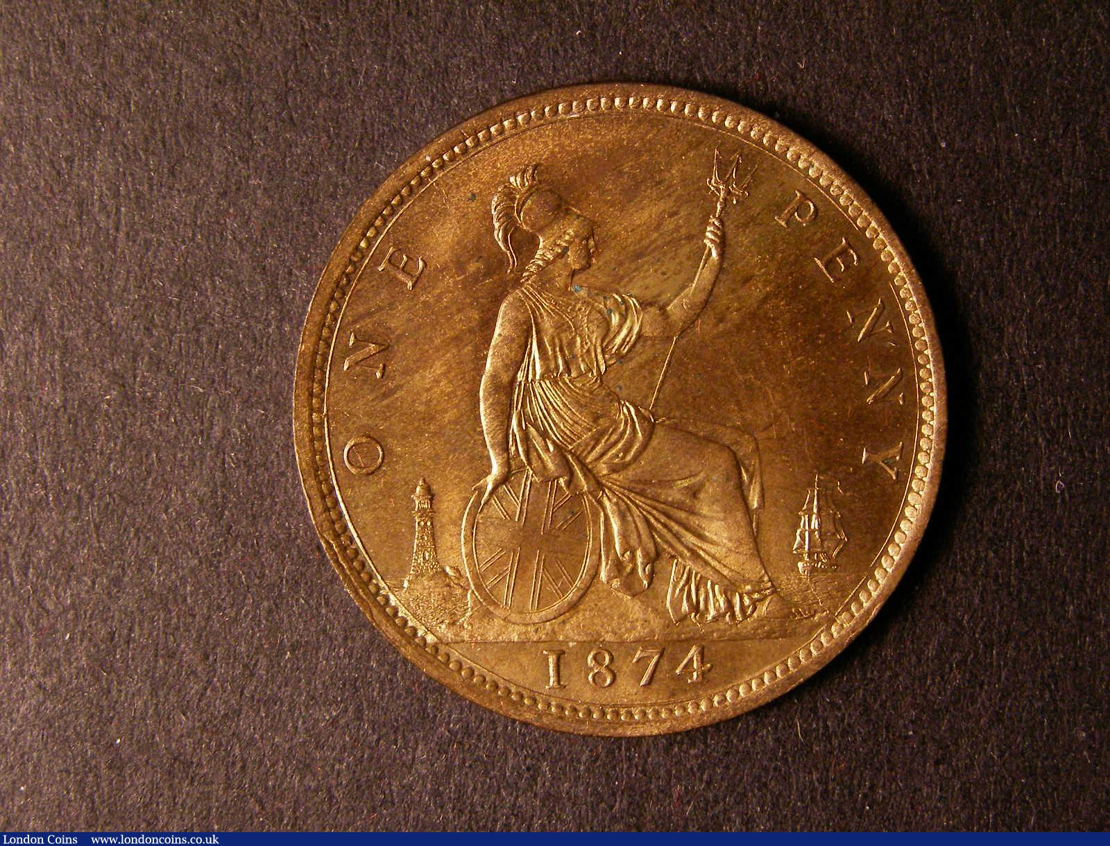 London Coins : A124 : Lot 724 : Penny 1874 Freeman 70 dies 7+G UNC with about 75% lustre