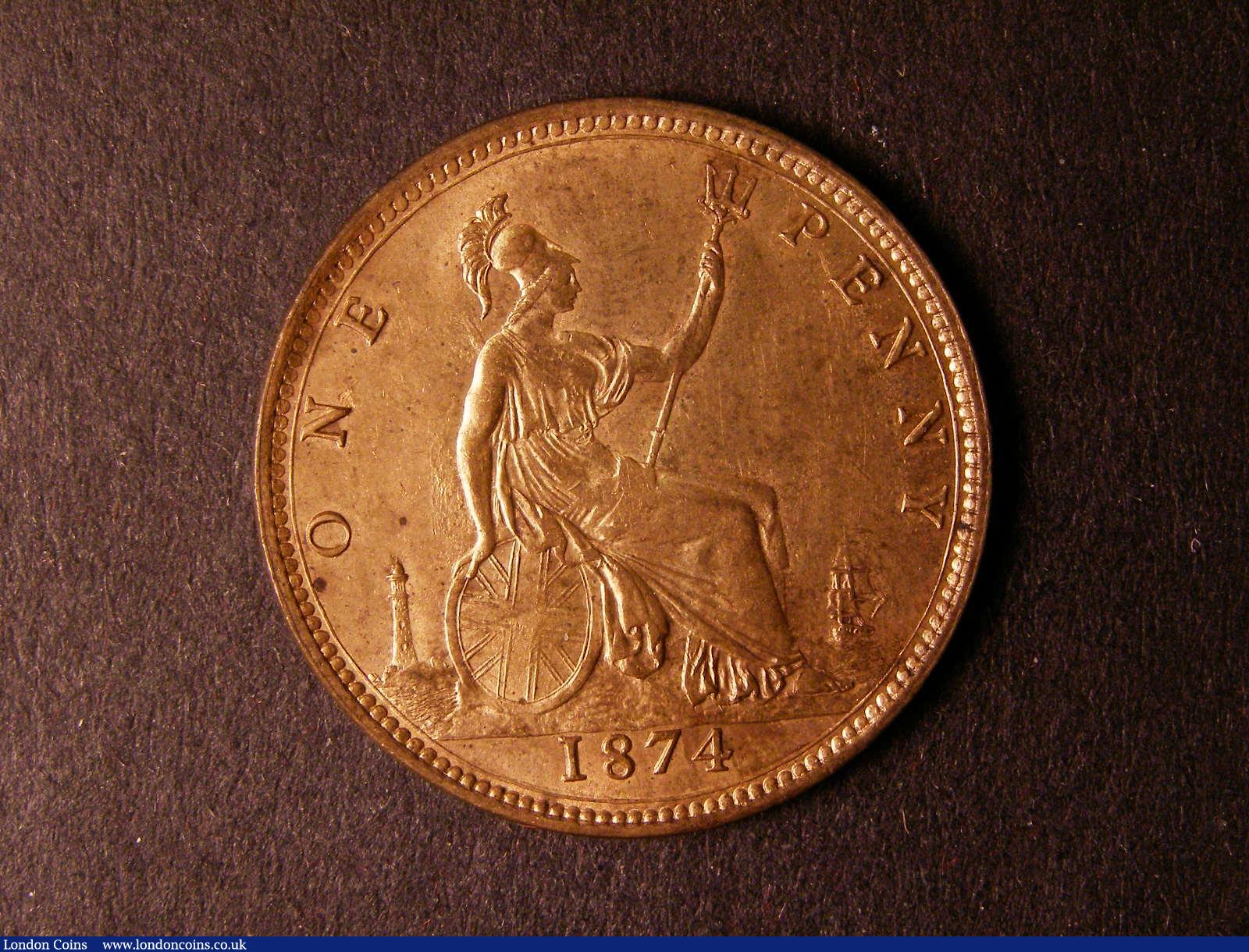London Coins : A124 : Lot 727 : Penny 1874 Freeman 72 dies 7+H UNC with about 70% lustre slightly uneven