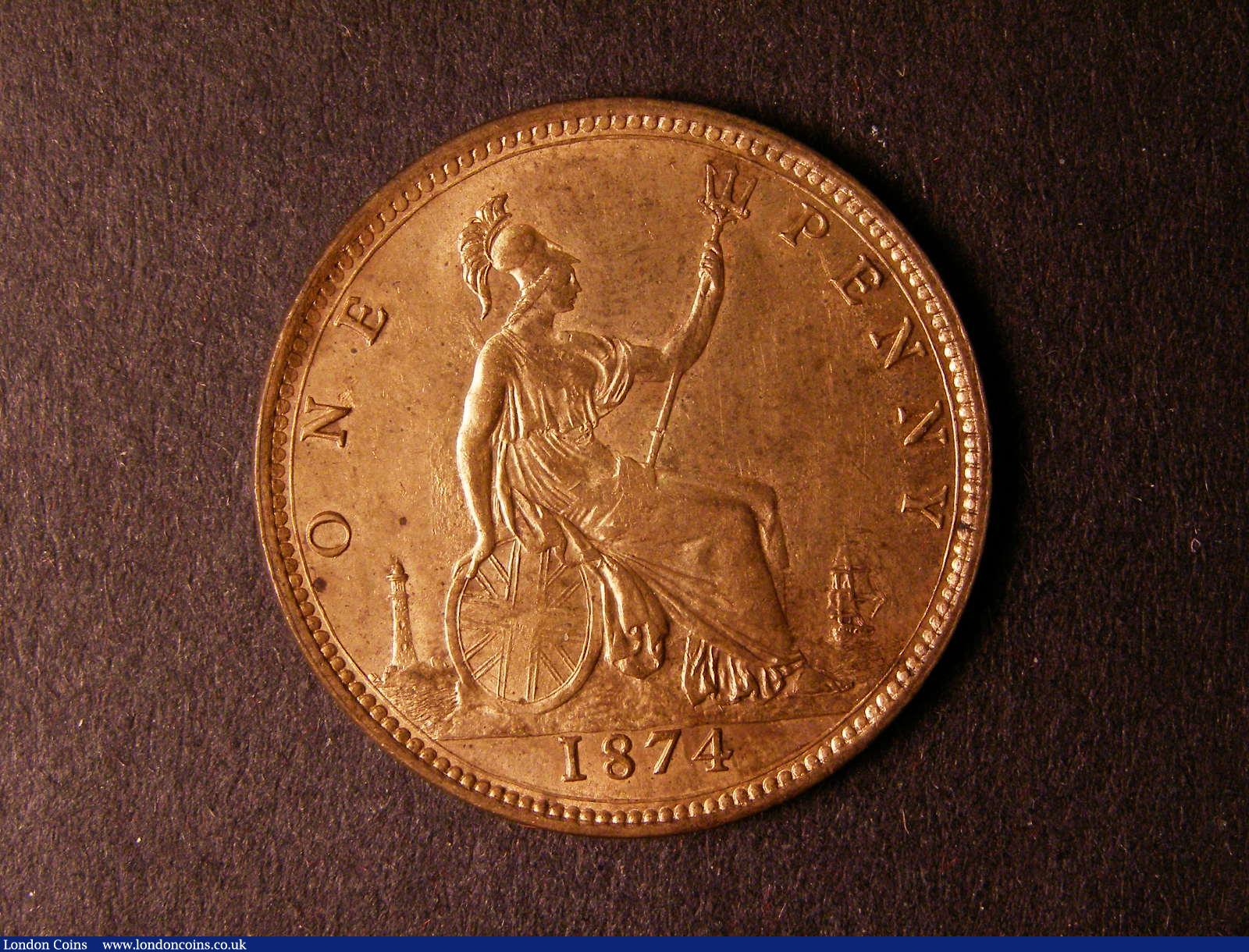 London Coins : A124 : Lot 727 : Penny 1874 Freeman 72 dies 7+H UNC with about 70% lustre slightly uneven