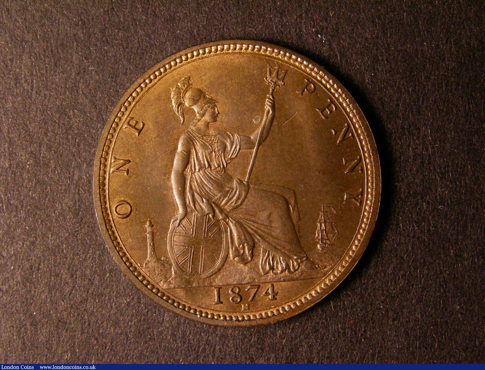 London Coins : A124 : Lot 730 : Penny 1874H Freeman 68 dies 6+H UNC nicely toned with about 20% lustre, very rare in this gr...