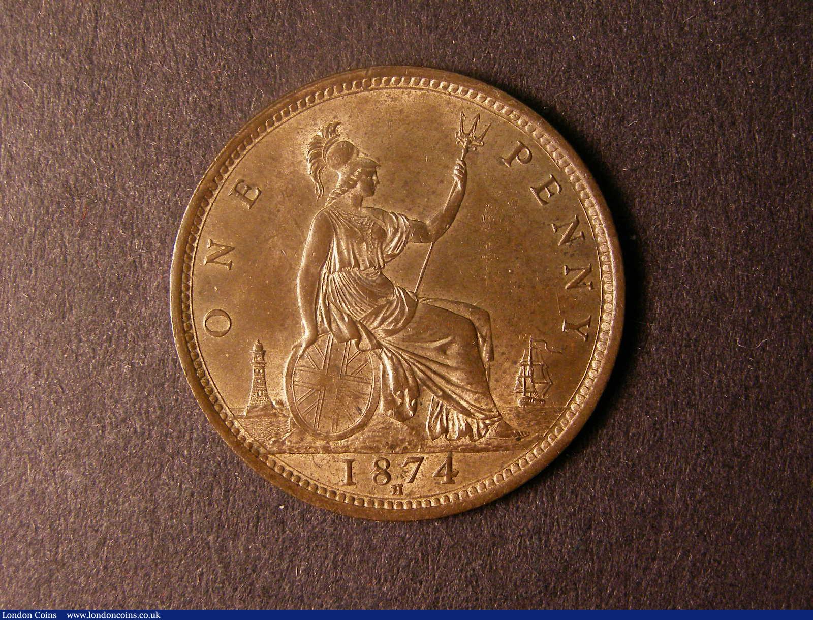 London Coins : A124 : Lot 731 : Penny 1874H Freeman 71 dies 7+G lustrous GEF with a few tone spots