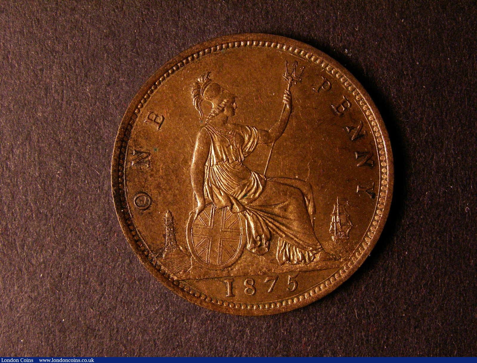 London Coins : A124 : Lot 732 : Penny 1875 Freeman 79 dies 8+G UNC with about 75% lustre, very rare in high grade