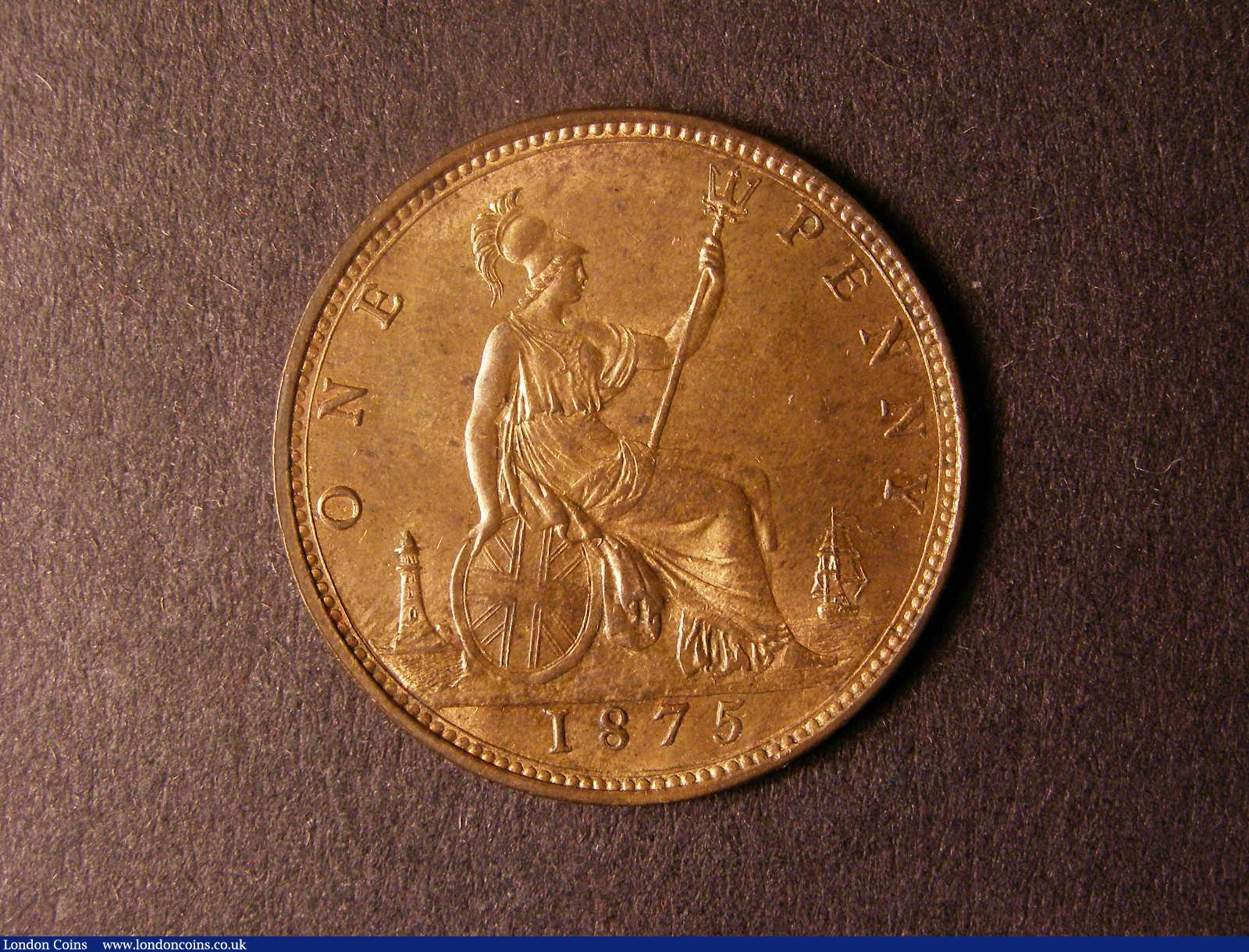 London Coins : A124 : Lot 734 : Penny 1875 Freeman 82 dies 8+J A/UNC with some toning