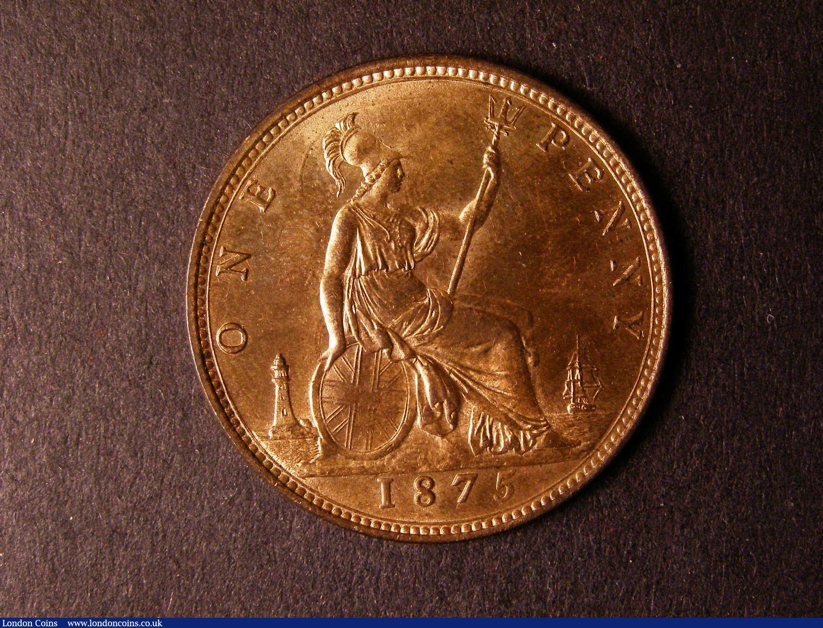 London Coins : A124 : Lot 735 : Penny 1875 Freeman 82 dies 8+J UNC with about 75% lustre