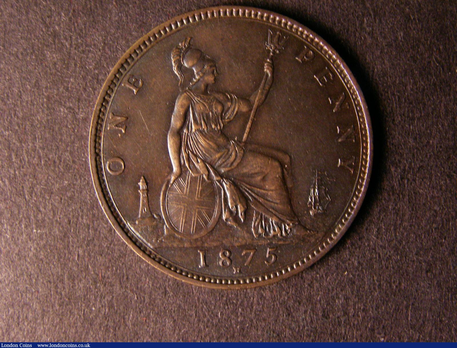 London Coins : A124 : Lot 737 : Penny 1875H Freeman 85 dies 8+J NEF darkly toned